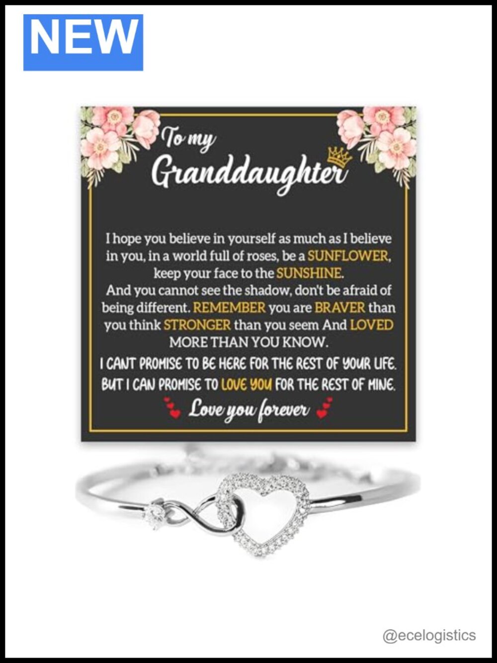 Infinity Heart Bracelet Leather Stainless Steel Granddaughter Gift